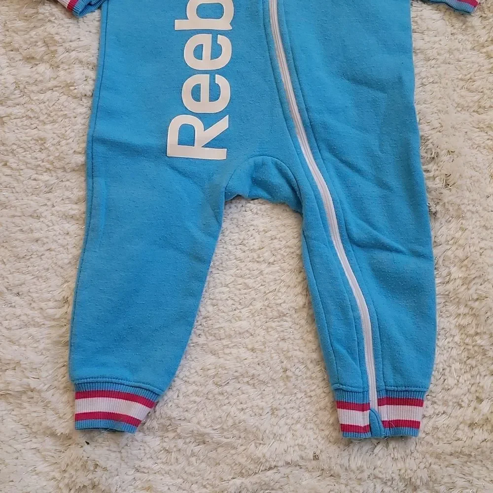REEBOK BABY GIRL TURQUOISE HOODED ROMPER, SIZE 18 MONTHS